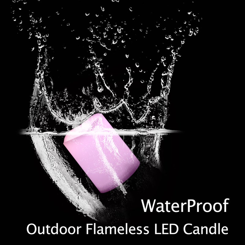 QIDEA Outdoor Waterproof Color Changing Flameless LED Pillar Candles with Remote Battery Operated Plastic Decorative Multi-Color Lights for Halloween Christmas Party Centerpiece Decorations 3"x4" 3pack - Image 4
